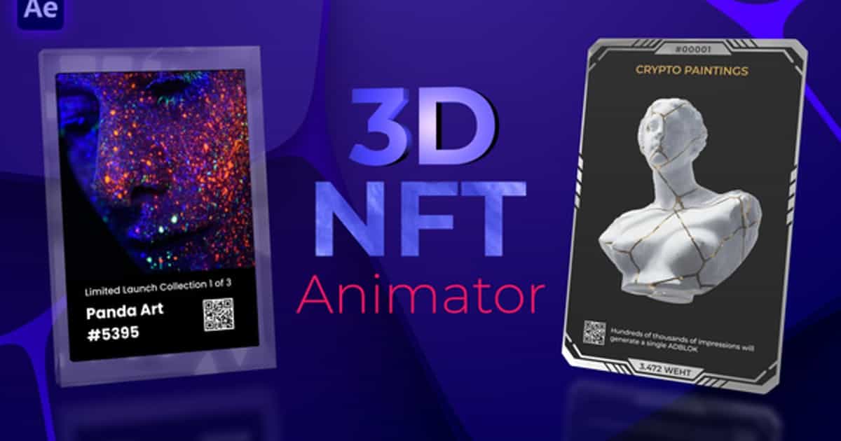 数字藏品NFT新品上市3D卡片介绍动画AE模板  3D NFT Animator-后期素材库
