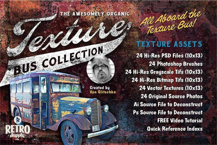 THE AWESOMELY ORGANIC TEXTURE BUS COLLECTION FOR ADOBE PHOTOSHOP PS纹理模板文件