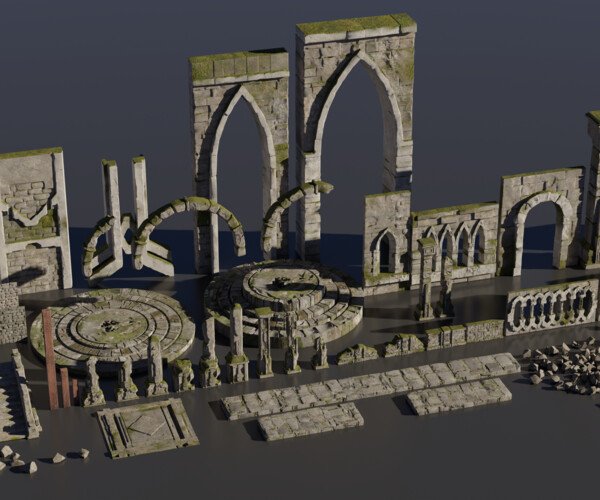 欧洲中世纪石柱拱门建筑纪念碑Blender模型 Artstation – Medieval Fantasy Kitbash-后期素材库
