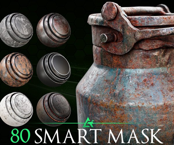 铁锈污垢划痕水分氧化智能蒙版纹理贴图 80 High-Detail Smart Mask – Texturing Essential / substance painter – MEGA PACK-后期素材库