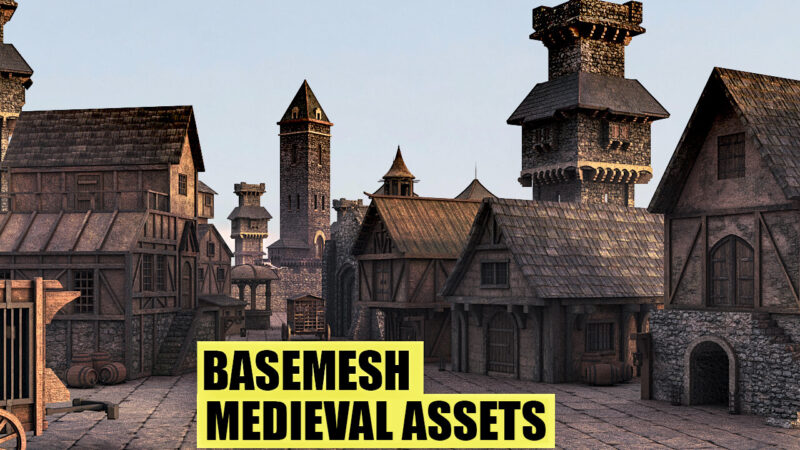 中世纪欧洲小镇房屋模型 Artstation – BaseMesh: 89 MEDIEVAL Assets+Texture-后期素材库