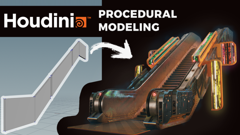 Houdini和虚幻4制作自动扶梯视频教程+项目文件 CGcircuit – Houdini Tutorial Procedural Modeling – Escalator-后期素材库