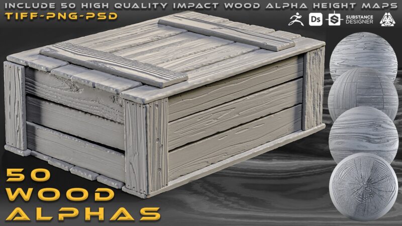 50个高质量木头纹理材质贴图 artstation – AMIR KABIRI – 50 Wood Alpha-后期素材库