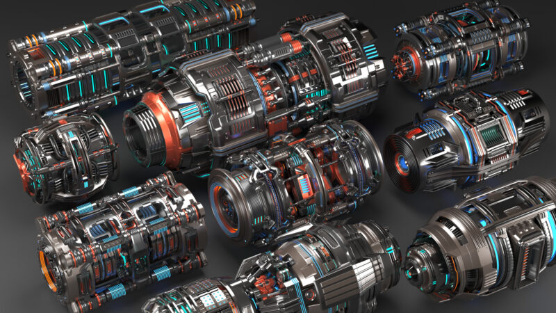未来科幻机械蓄能圆柱连接元件3D模型 Artstation – Sci Fi Mega Elements KITBASH – SUBDIVISION READY – Full 3D pack-后期素材库